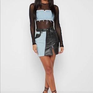 VEGAN LEATHER DENIM SET - LIGHT BLUE/BLACK